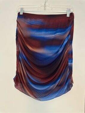 PrettyLittleThing Blue and Burgundy Draped Midi Skirt